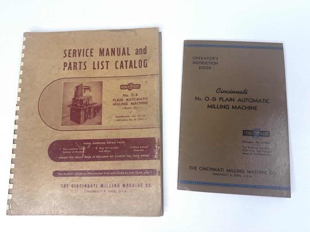 Cincinnati 0-8 Plain Automatic Milling Machines Service Manual and Parts Catalog